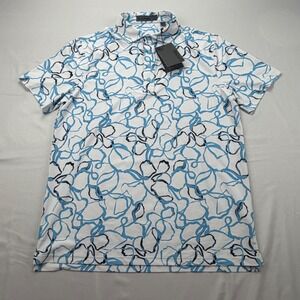 G/FORE Golf Polo Mens Size M White Blue Abstract Floral Performance Shirt NEW